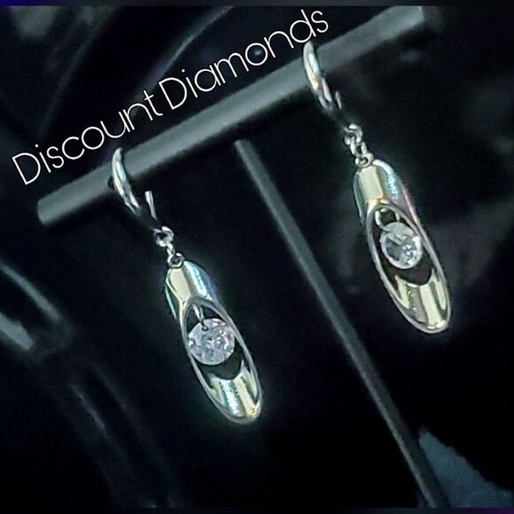 Round White Crystal Long Dangle Fishhook Earrings on 925 Silver - Picture 9 of 11